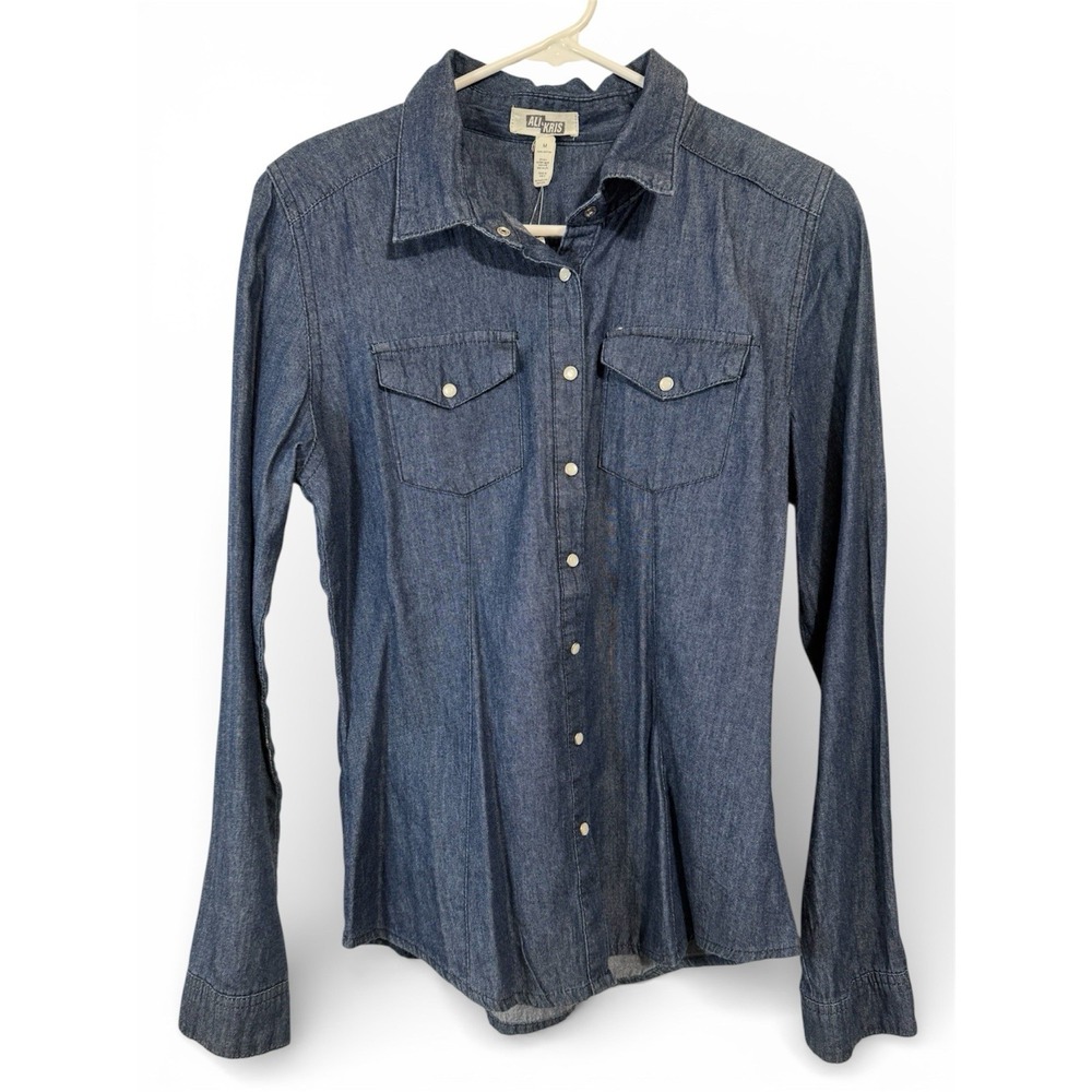 Ali & Kris Long Sleeve Shirt Pearl Snap Shirt Women's Size Medium Blue NWT